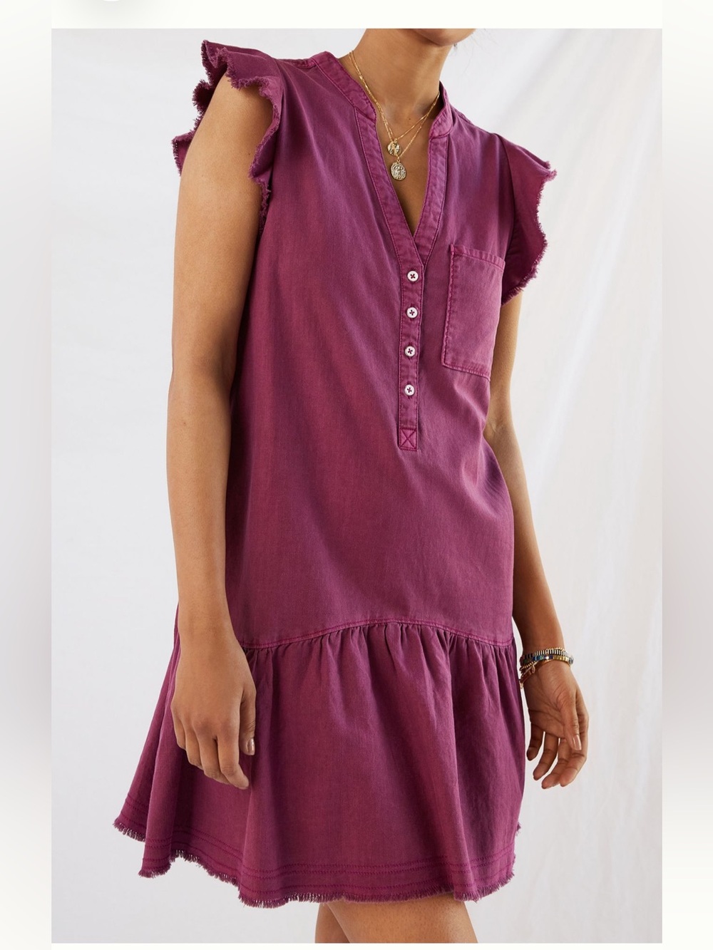 Pilcro Flounced Tunic Dress in Raspberry, size M - Picture 2 of 12